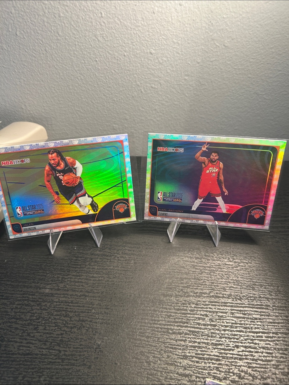 NBA Hoops NY Knicks Jalen Brunson and Karl Anthony Towns all star holo cards
